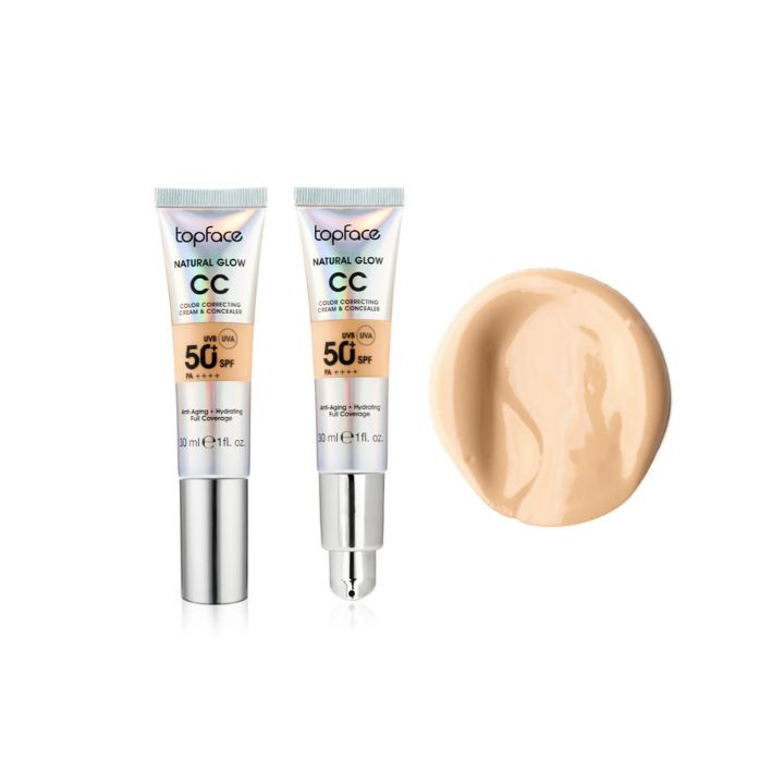 سی سی کرم تاپ فیس SPF 50 مدل نچرال گلو شماره 002 حجم 30ml اورجینال