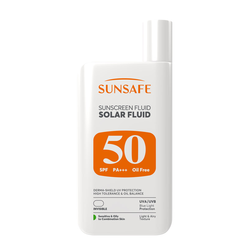ضد آفتاب SPF50 سولار فلوئید سان سیف مناسب پوست حساس، چرب و مستعد به آکنه 55میل