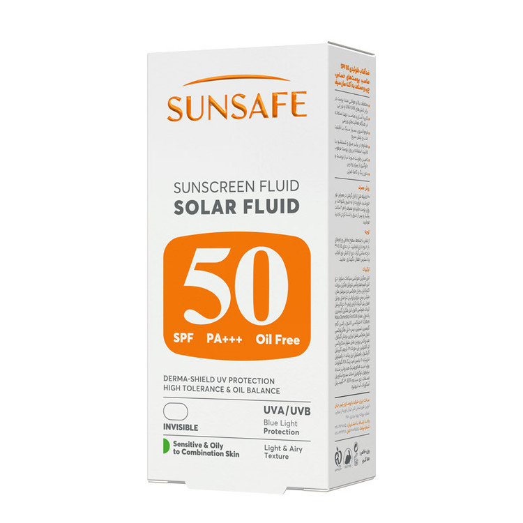 ضد آفتاب SPF50 سولار فلوئید سان سیف مناسب پوست حساس، چرب و مستعد به آکنه 55میل