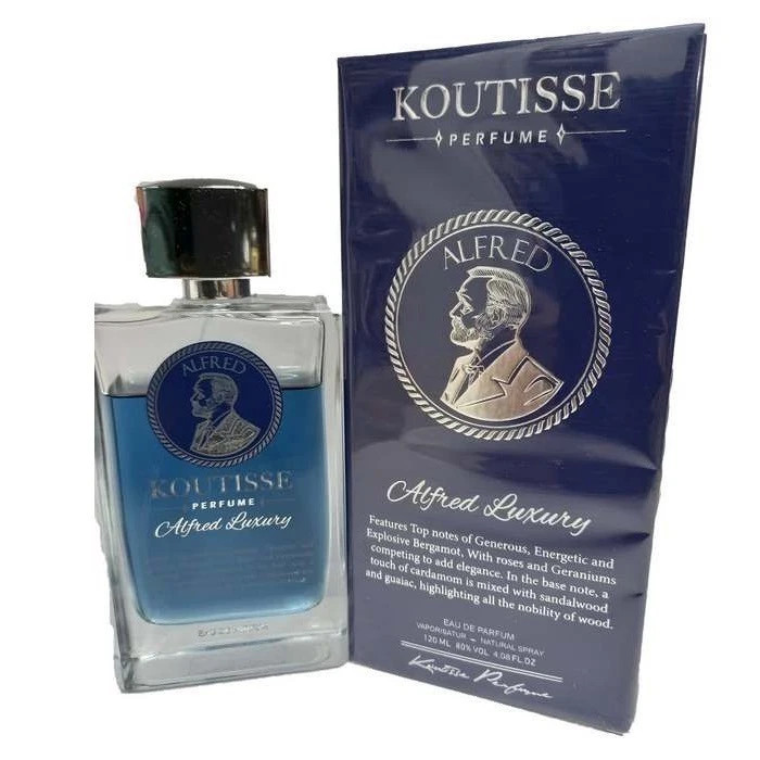 ادو پرفیوم مردانه آلفرد مدل لاکچری KOUTISSE ALFRED LUXURY با رایحه گرم شباهت ب مارلی لیتون حجم 120 میلی لیتر