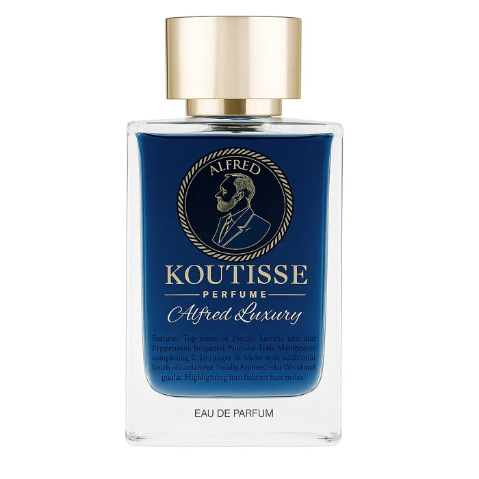 ادو پرفیوم مردانه آلفرد مدل لاکچری KOUTISSE ALFRED LUXURY با رایحه گرم شباهت ب مارلی لیتون حجم 120 میلی لیتر