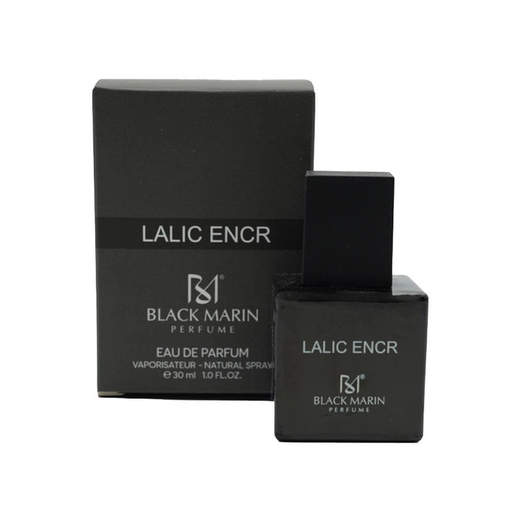 ادوپرفیوم جیبی مردانه بلک مارین LALIC ENCR لالیک مشکی BLACK MARIN رایحه چوبی و تلخ 30میل