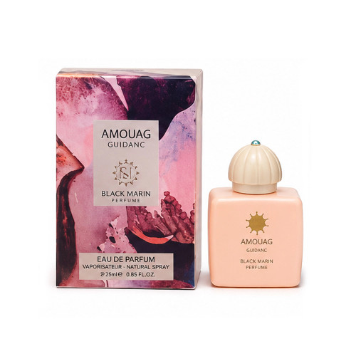 ادکلن جیبی زنانه بلک مارین BLACK MARIN مدل AMOUAG GUIDANC آمواج گایدنس حجم 25 میل رایحه گرم و شیرین و وانیل و چوب کهربایی